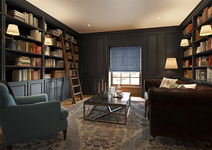 Oak Leaves Velvet, Midnight - Motorised Roman Blind - Image 6